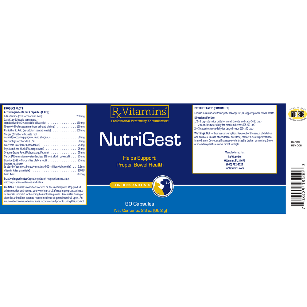 Product image for NutriGest for Dogs &amp; Cats Capsules.