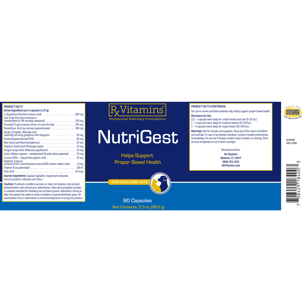 Product image for NutriGest for Dogs &amp; Cats Capsules.
