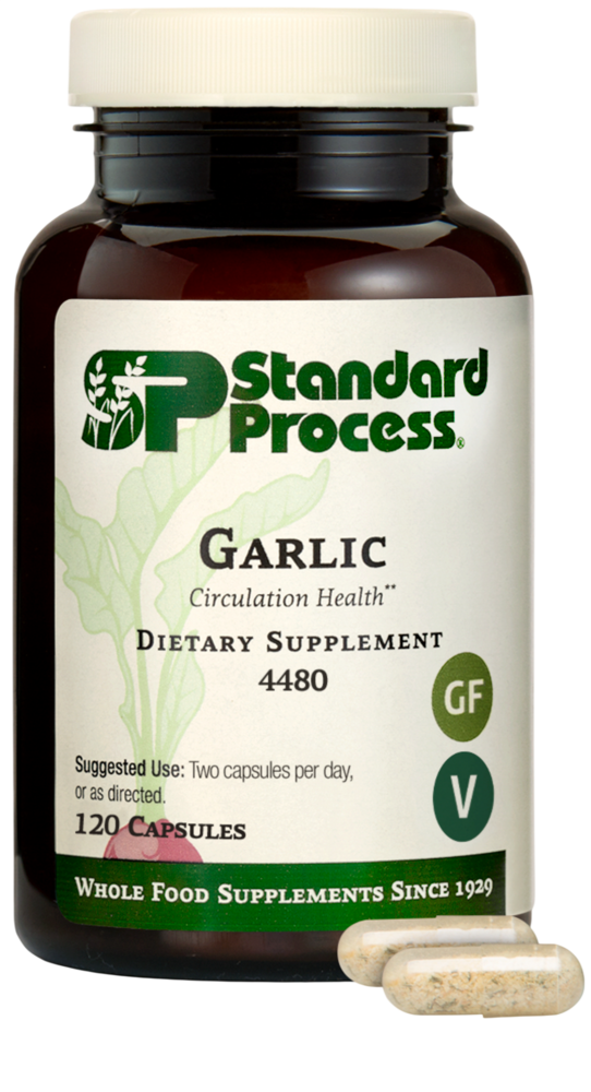 Garlic supplement bottle