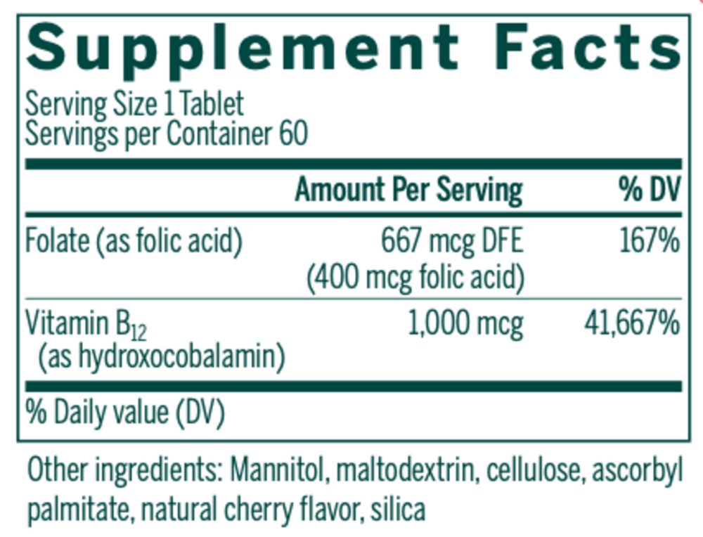 Product image for Bio B12 + Folic Acid Chewable.
