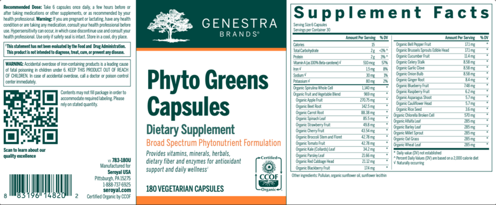 Product image for Phyto Greens Capsules.