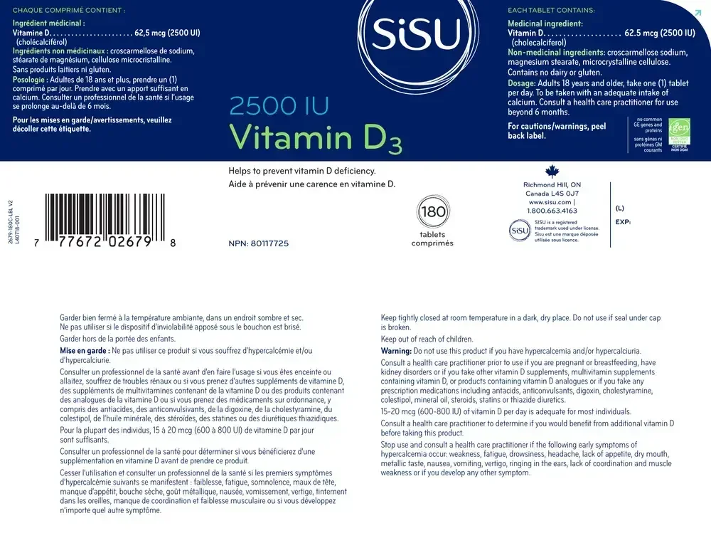 Product image for Vitamin D3 2500 IU.