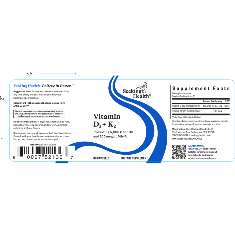 Product image for Vitamin D3 + K2.