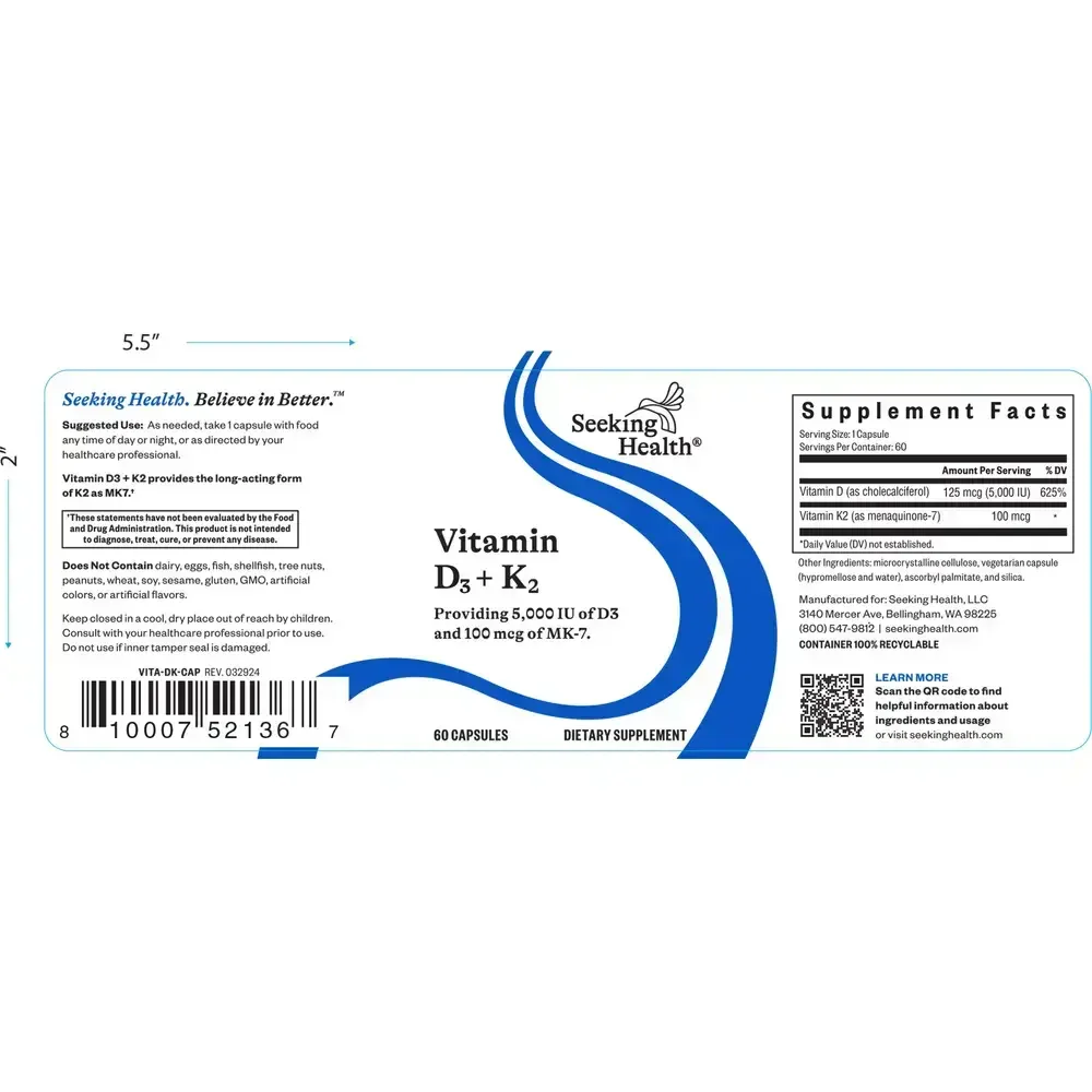 Product image for Vitamin D3 + K2.