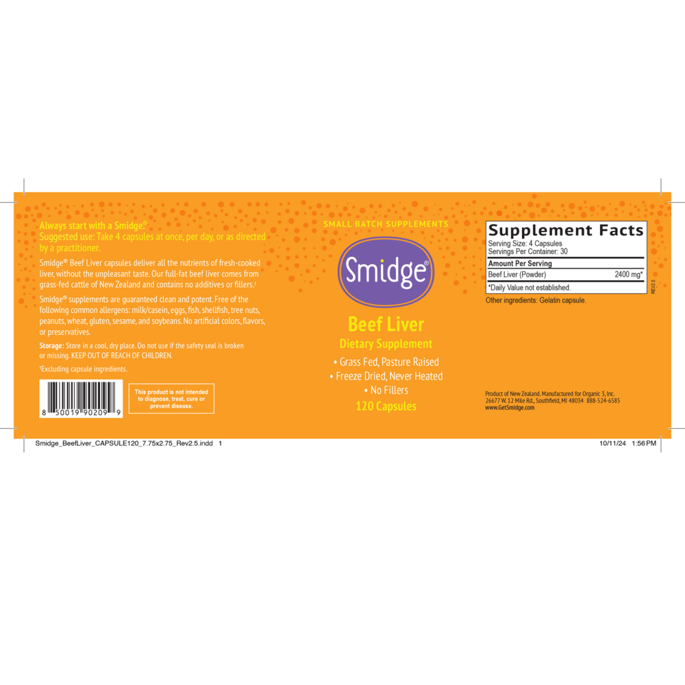 Product image for Smidge® Beef Liver Capsules - Protein &amp; Vitamin A - Grass-fed - 120 capsules.