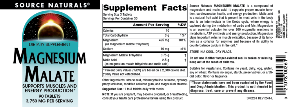Product image for Magnesium Malate 1250mg.