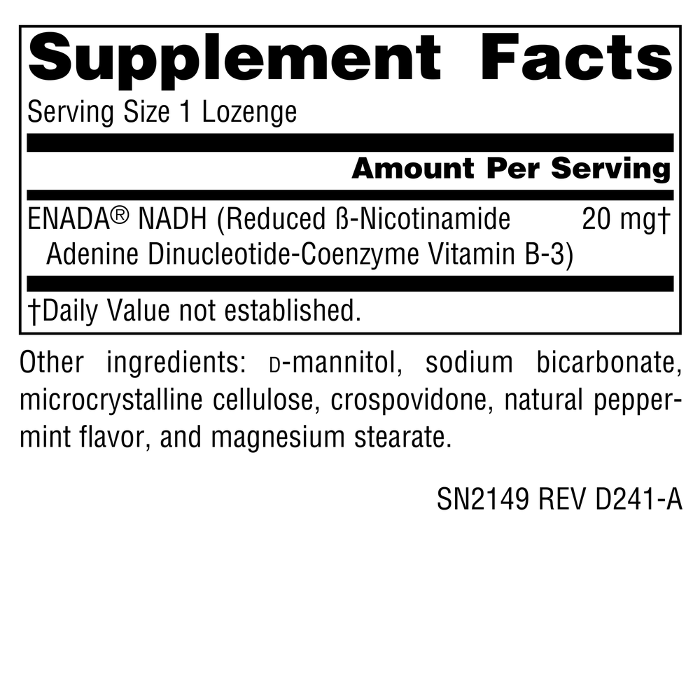 Product image for NADH Peppermint 20mg Lozenges.