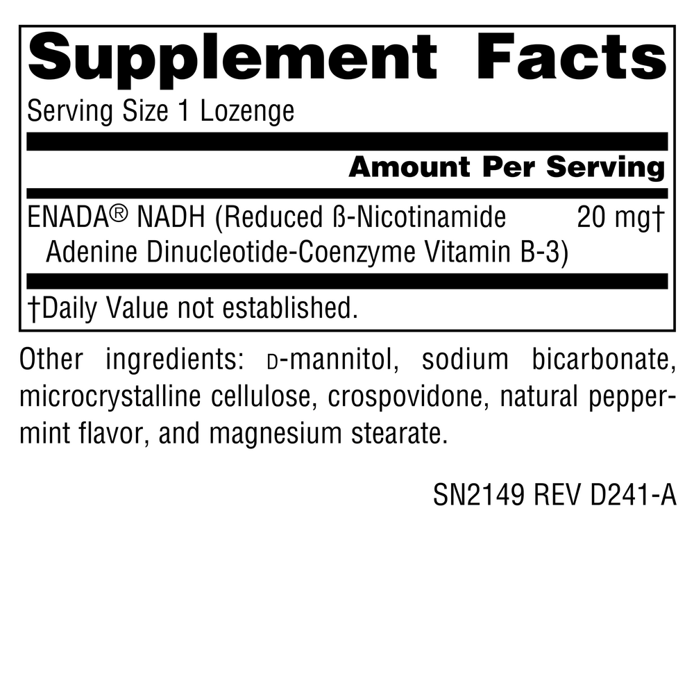 Product image for NADH Peppermint 20mg Lozenges.