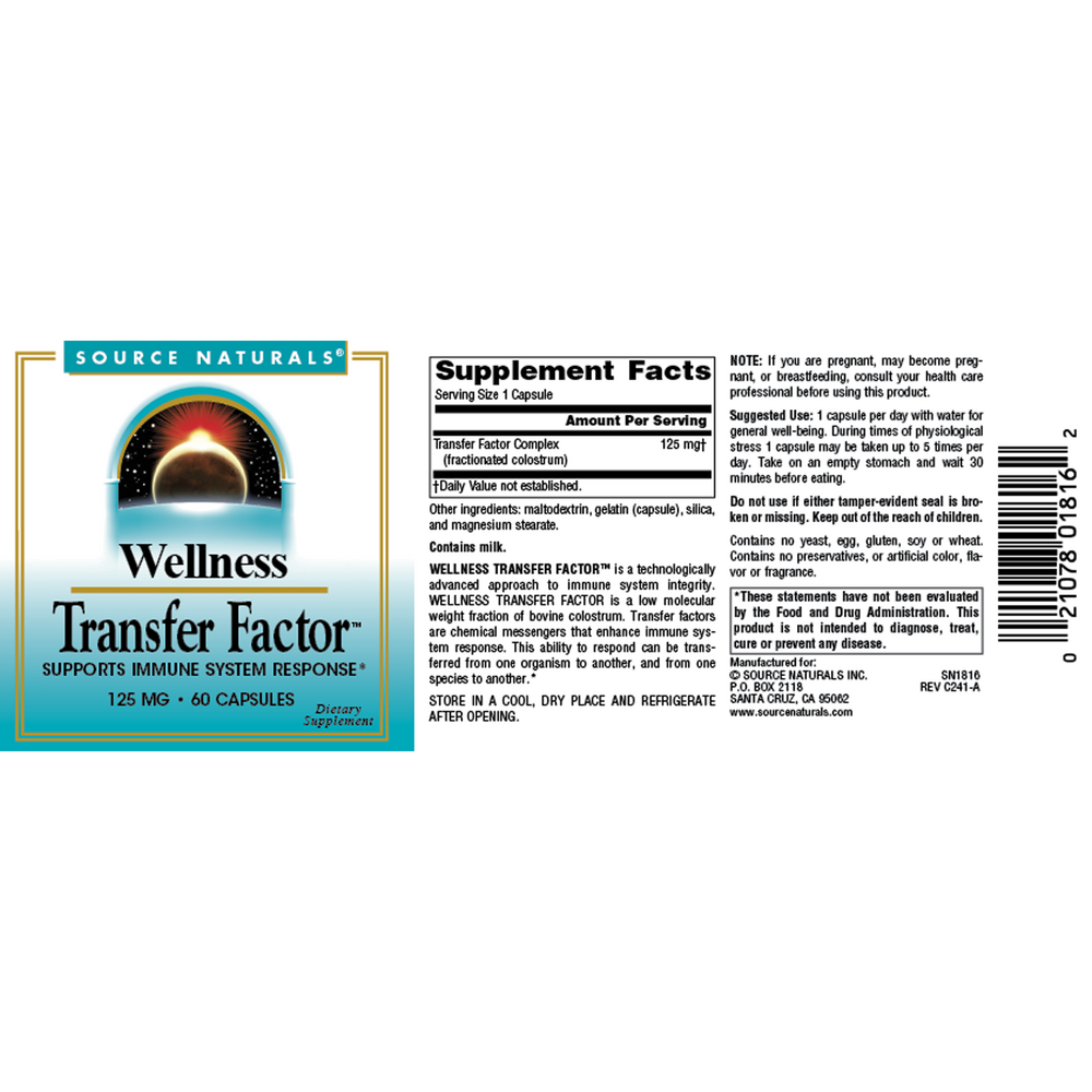 Product image for Wellness Transfer Factor 125mg.