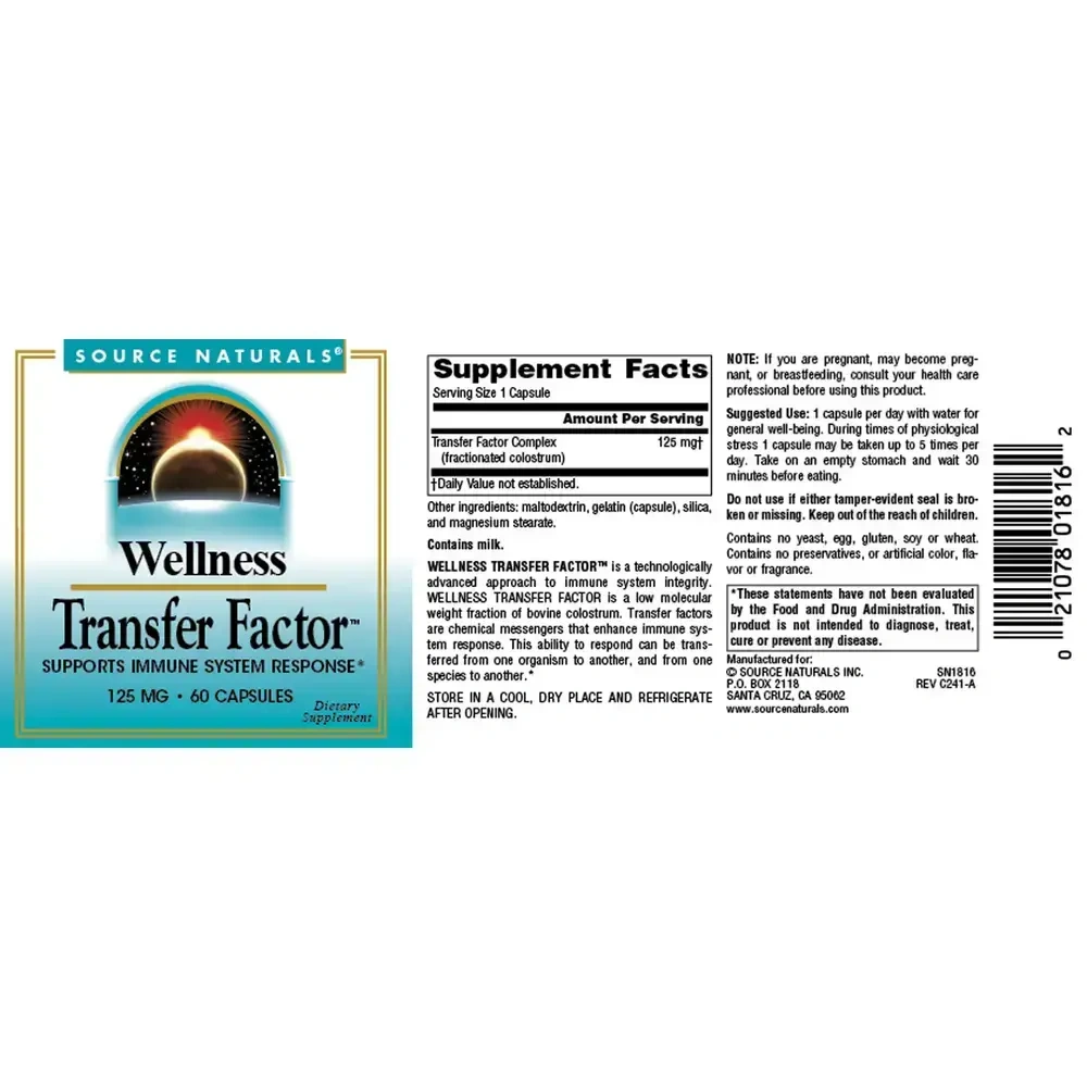 Product image for Wellness Transfer Factor 125mg.