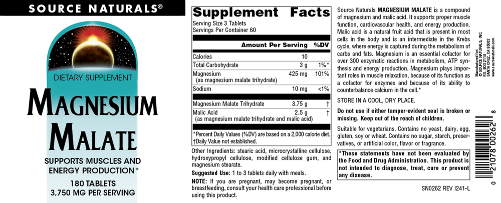 Product image for Magnesium Malate 1250mg.