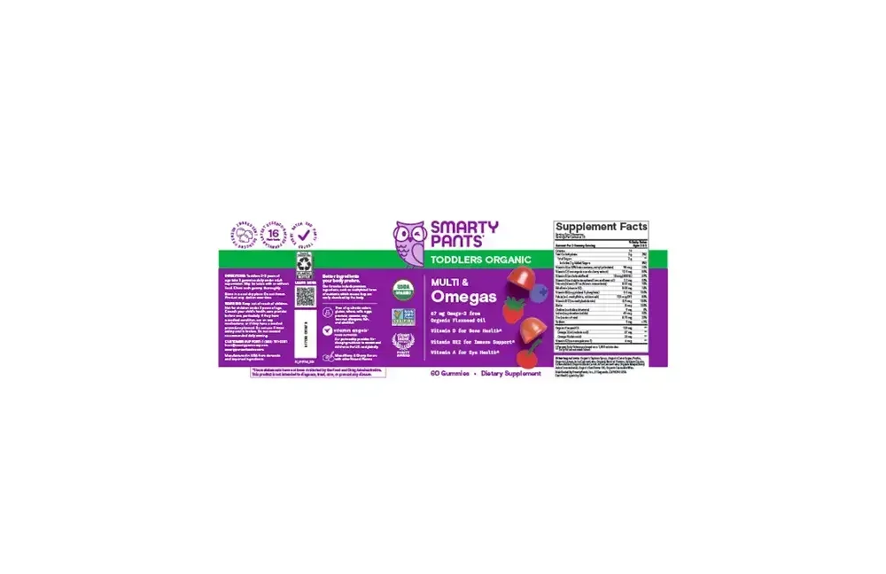 Product image for SmartyPants Organics Toddler Multi &amp; Omegas.