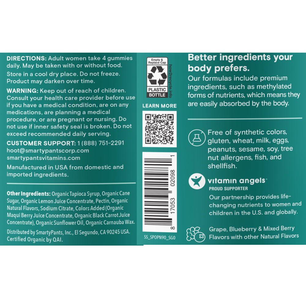 Product image for SmartyPants Organic Prenatal plus Multi &amp; Omegas.