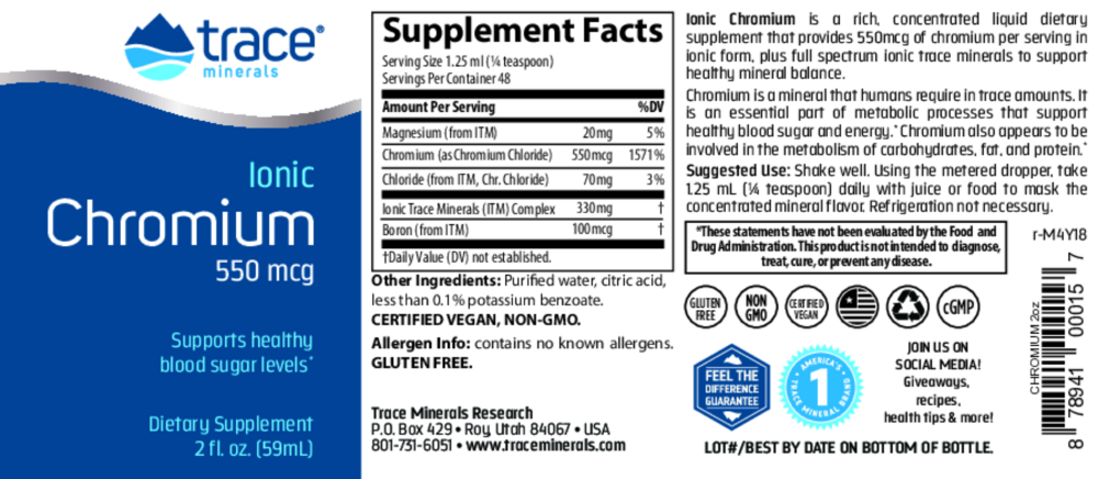 Product image for Liquid Ionic Chromium 550mcg.