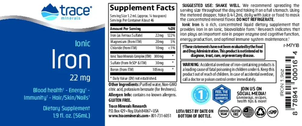 Product image for Liquid Ionic Iron 22mg.