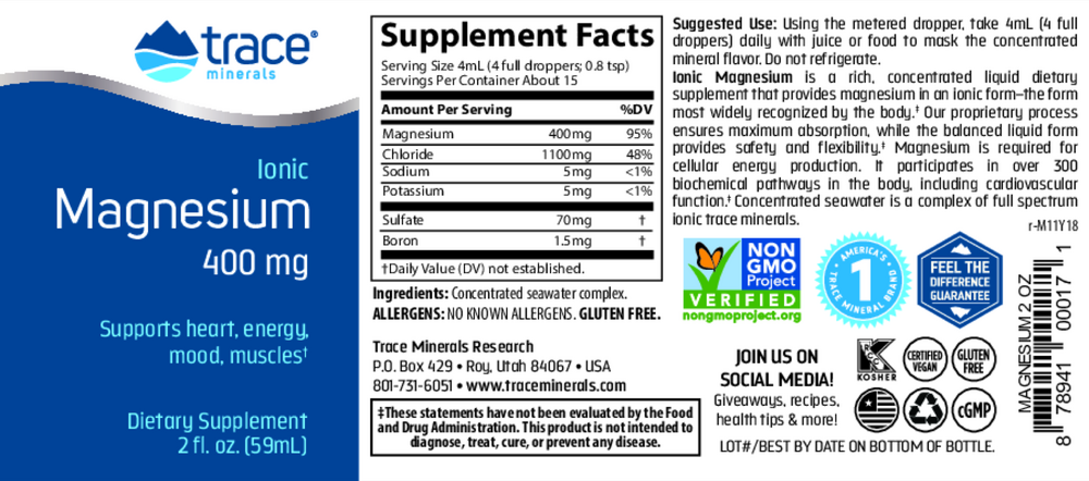 Product image for Liquid Ionic Magnesium 400mg.