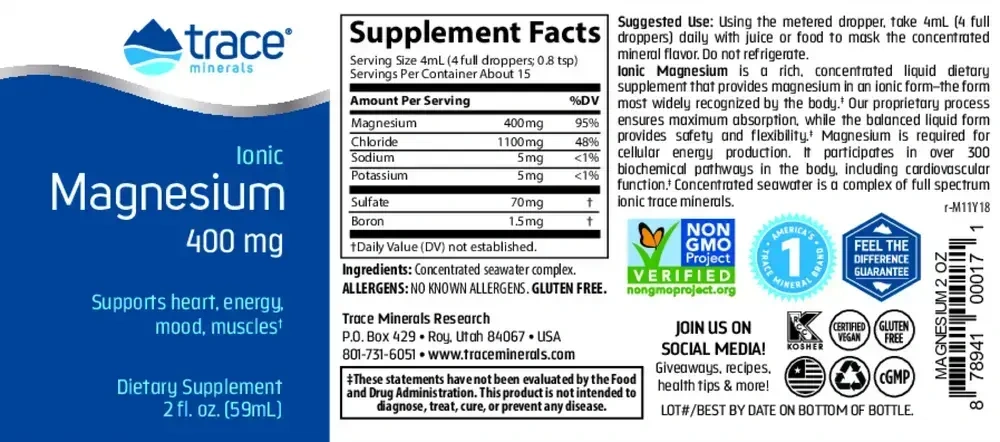Product image for Liquid Ionic Magnesium 400mg.
