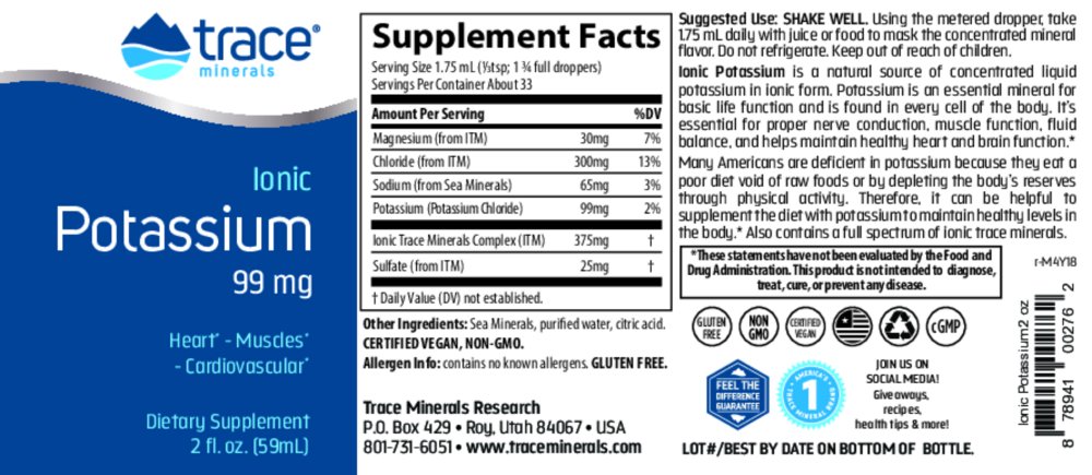 Product image for Liquid Ionic Potassium 99mg.