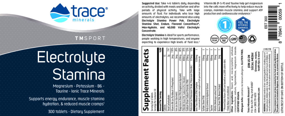Product image for Electrolyte Stamina Tablets.