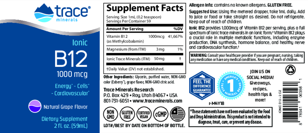 Product image for Liquid Ionic B12 - 1,000mcg.