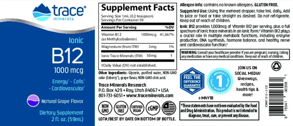 Product image for Liquid Ionic B12 - 1,000mcg.