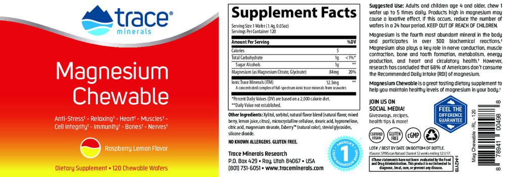 Product image for Magnesium Chewable - Raspberry Lemon.