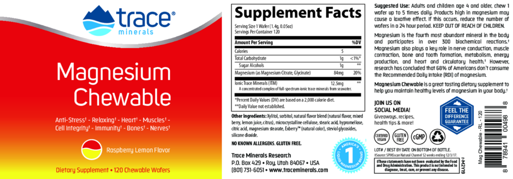 Product image for Magnesium Chewable - Raspberry Lemon.