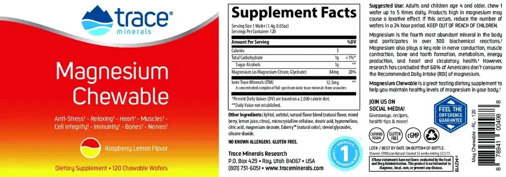 Product image for Magnesium Chewable - Raspberry Lemon.