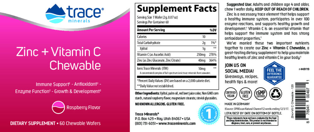 Product image for Zinc + Vitamin C Chewable - Raspberry.
