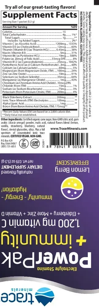 Product image for Electrolyte Stamina Power Pak + Immunity - Lemon Berry.