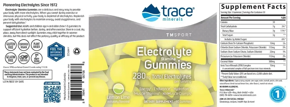 Product image for Trace Minerals Electrolyte Stamina Gummi.