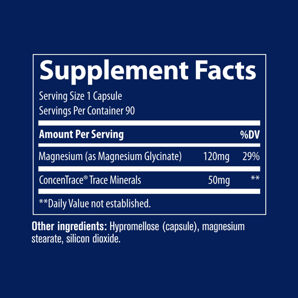 Product image for Magnesium Glycinate Capsules - 120mg/serving.