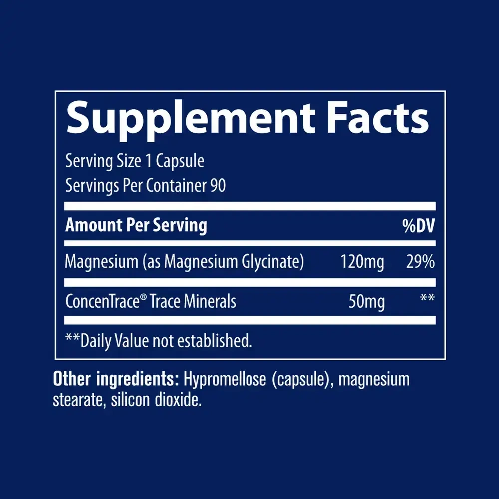 Product image for Magnesium Glycinate Capsules - 120mg/serving.