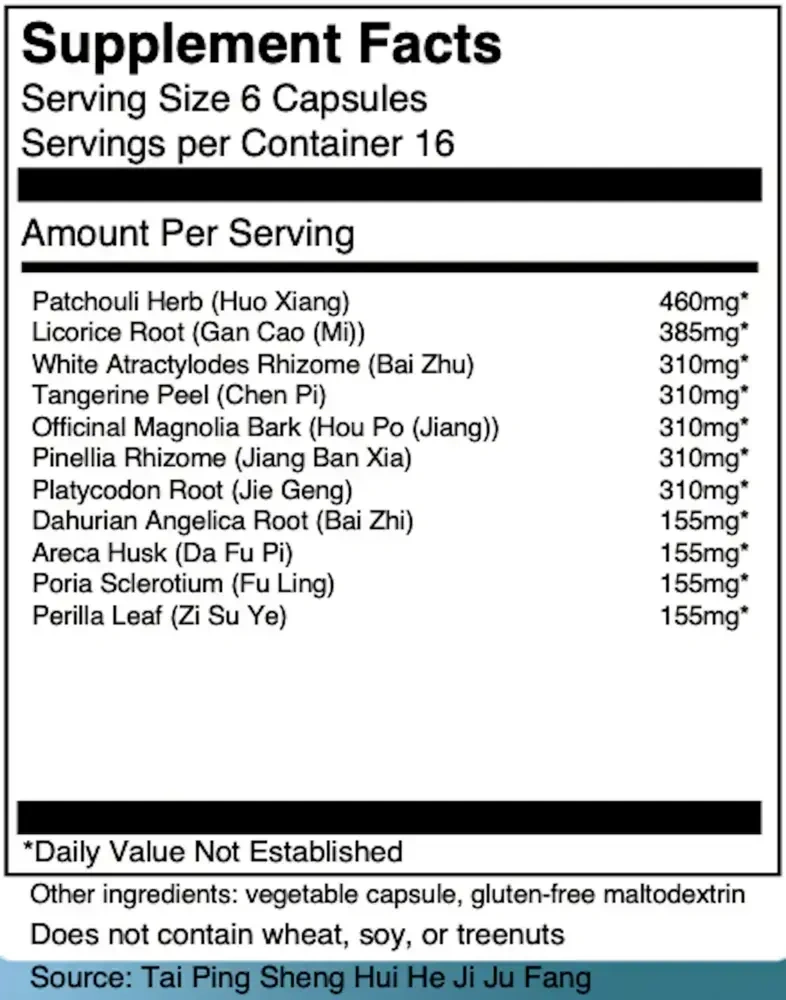 Product image for Huo Xiang Zheng Qi San Capsules - Patcho.