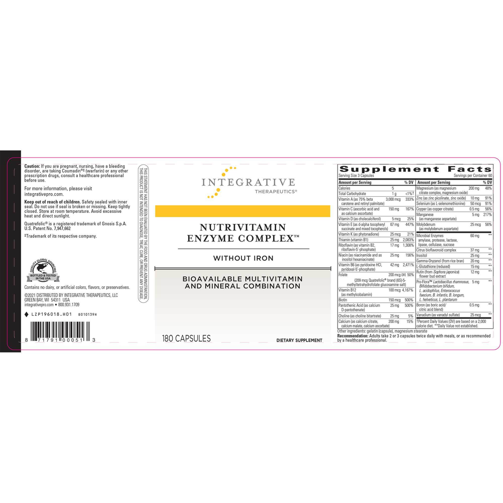 Product image for NutriVitamin Enzyme Complex w/o Iron.