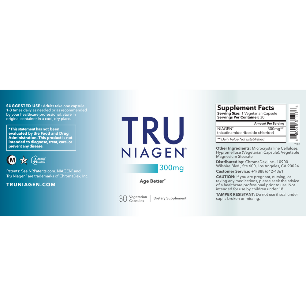 Product image for TRU NIAGEN 300mg Nicotinamide Riboside Chloride.