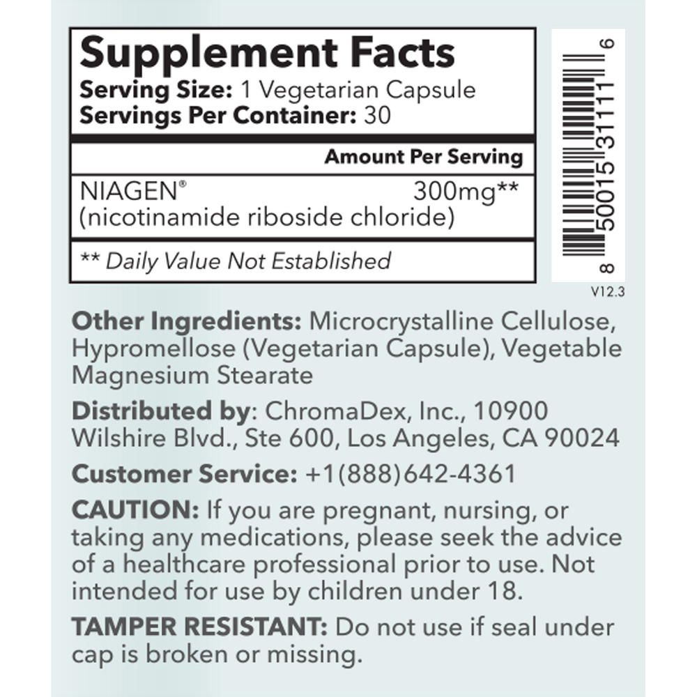 Product image for TRU NIAGEN 300mg Nicotinamide Riboside Chloride.