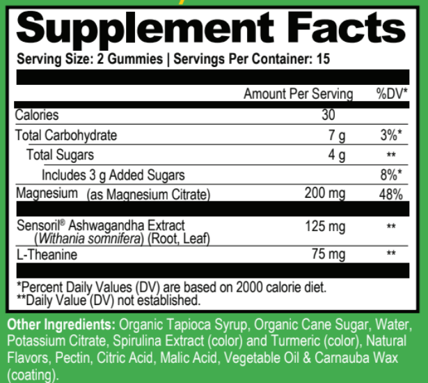 Product image for Mood Magnesium Gummies with Ashwagandha &amp; L-Theanine, Green Apple.