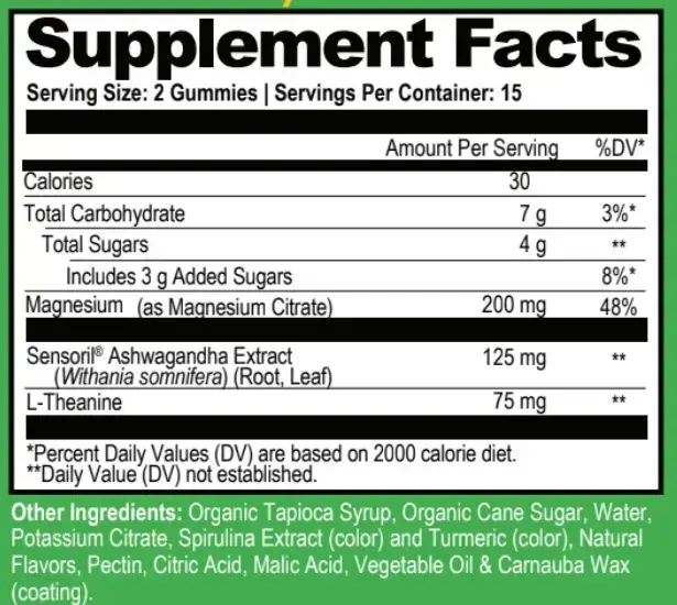 Product image for Mood Magnesium Gummies with Ashwagandha &amp; L-Theanine, Green Apple.