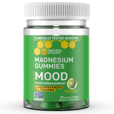 Mood Magnesium Gummies with Ashwagandha & L-Theanine, Green Apple 30 gummies
