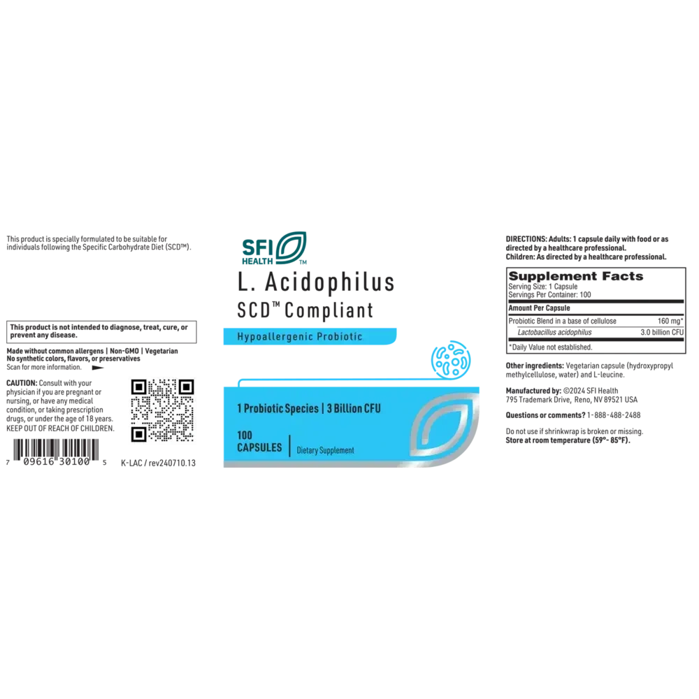 Product image for L. Acidophilus SCD Compliant Probiotic.