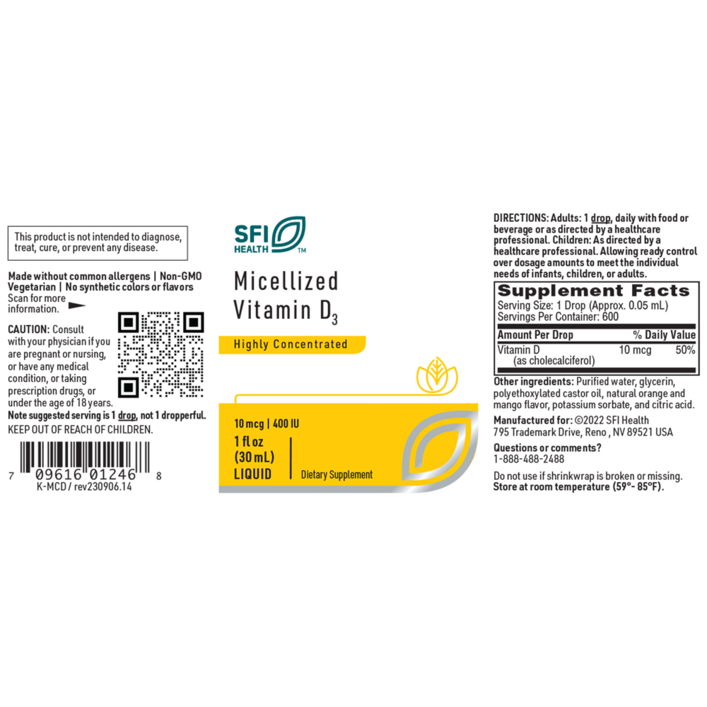 Product image for Micellized Vitamin D3 Liquid (10mcg).