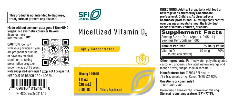 Product image for Micellized Vitamin D3 Liquid (10mcg).