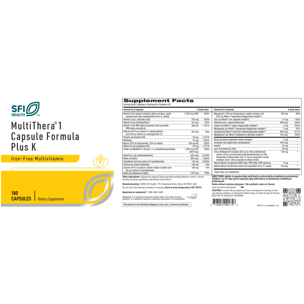 Product image for MultiThera®1 Capsule Formula plus K.