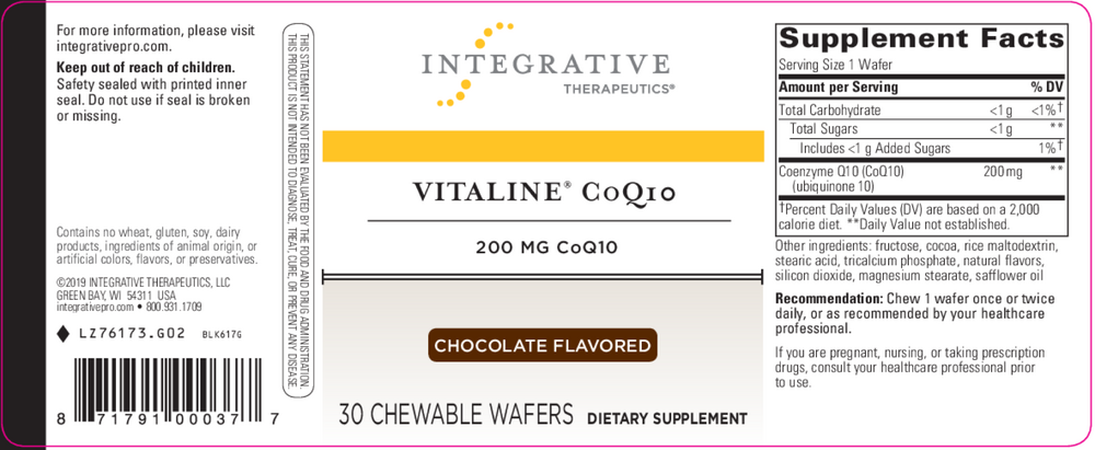 Product image for Vitaline CoQ10 200 mg Chewable Tablets, Chocolate.