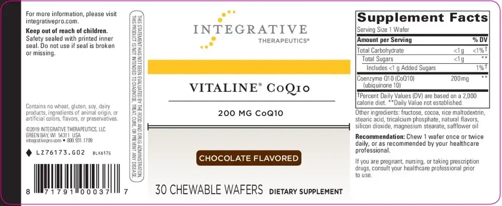 Product image for Vitaline CoQ10 200 mg Chewable Tablets, Chocolate.