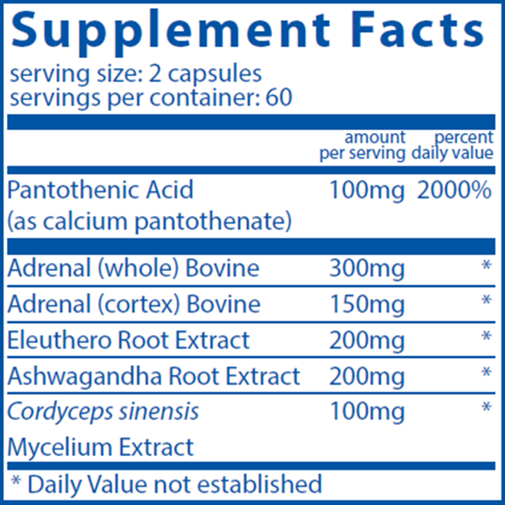 Vital Nutrients Adrenal Support 120 capsule supplement facts label