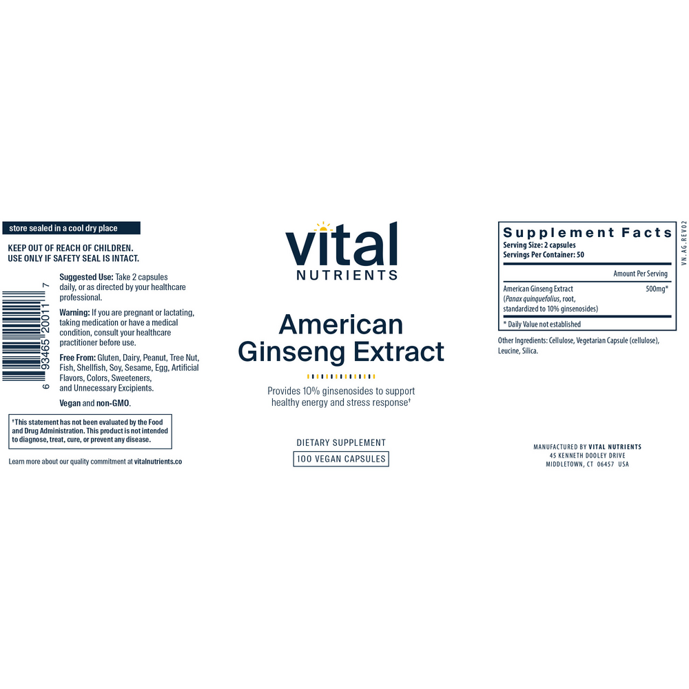 Product image for American Ginseng Extract 250 mg - Supports Adrenal Gland Function, Mental and Physical Endurance, and Normal Blood Sugar Levels*.