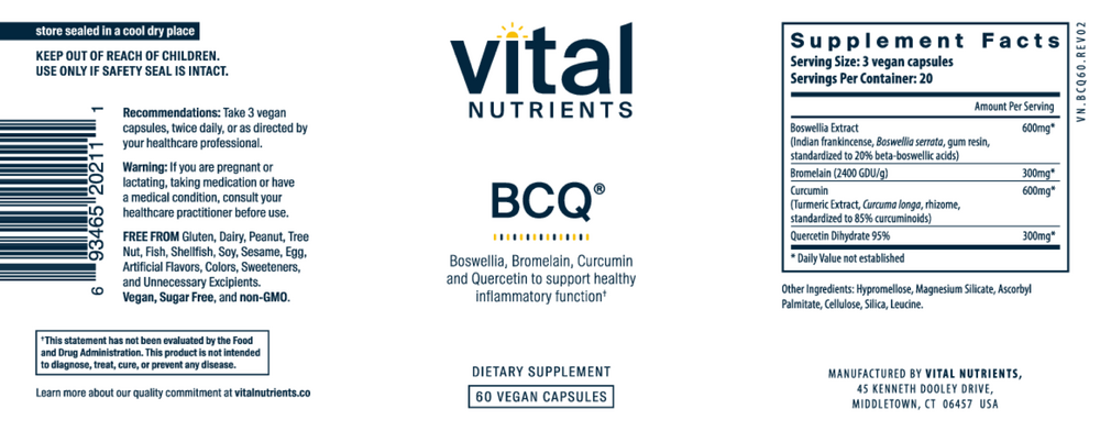 Product image for BCQ: Bromelain, Curcumin and Quercetin.