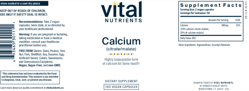 Product image for Calcium (citrate/malate) 150mg.